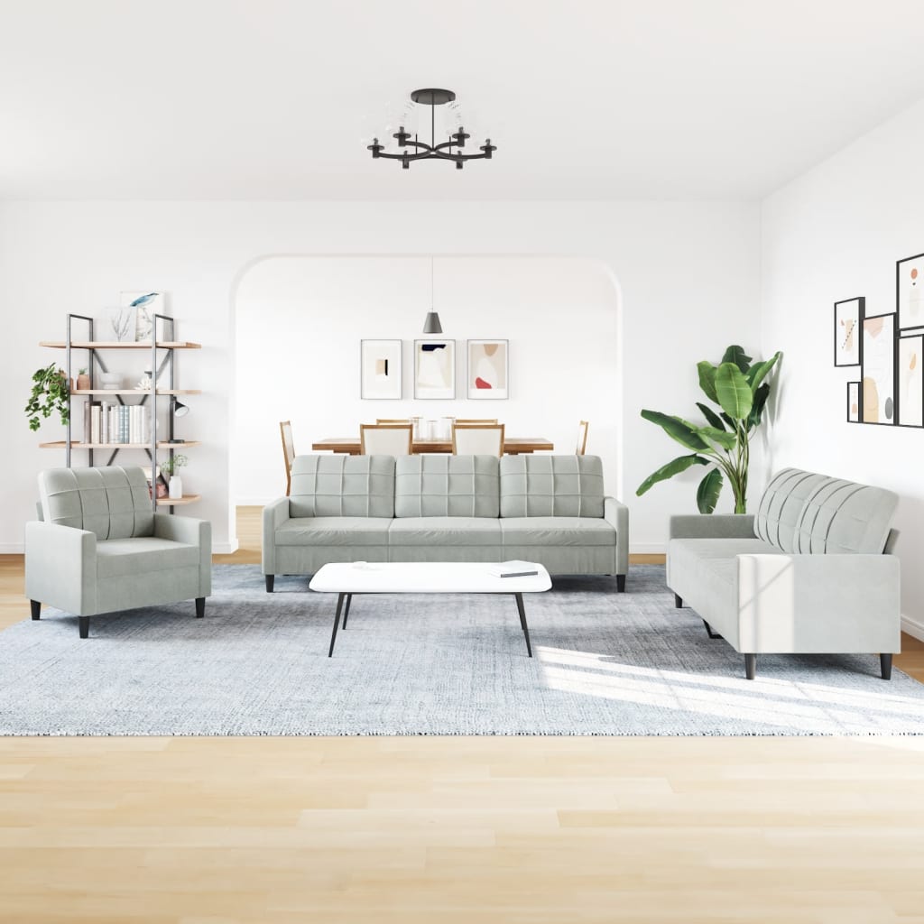 4-piece sofa set with cushions light grey velvet