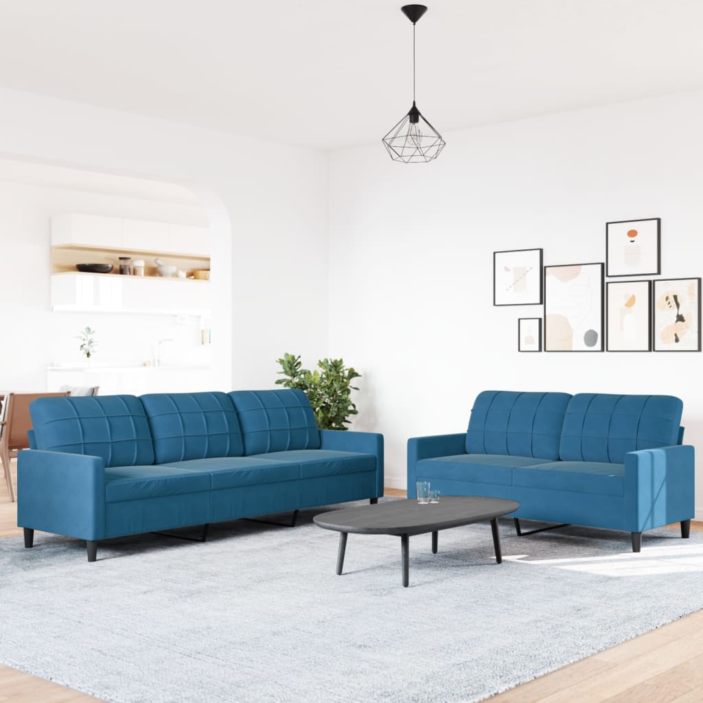 Ensemble de canapé 2 pièces avec coussins en velours bleu