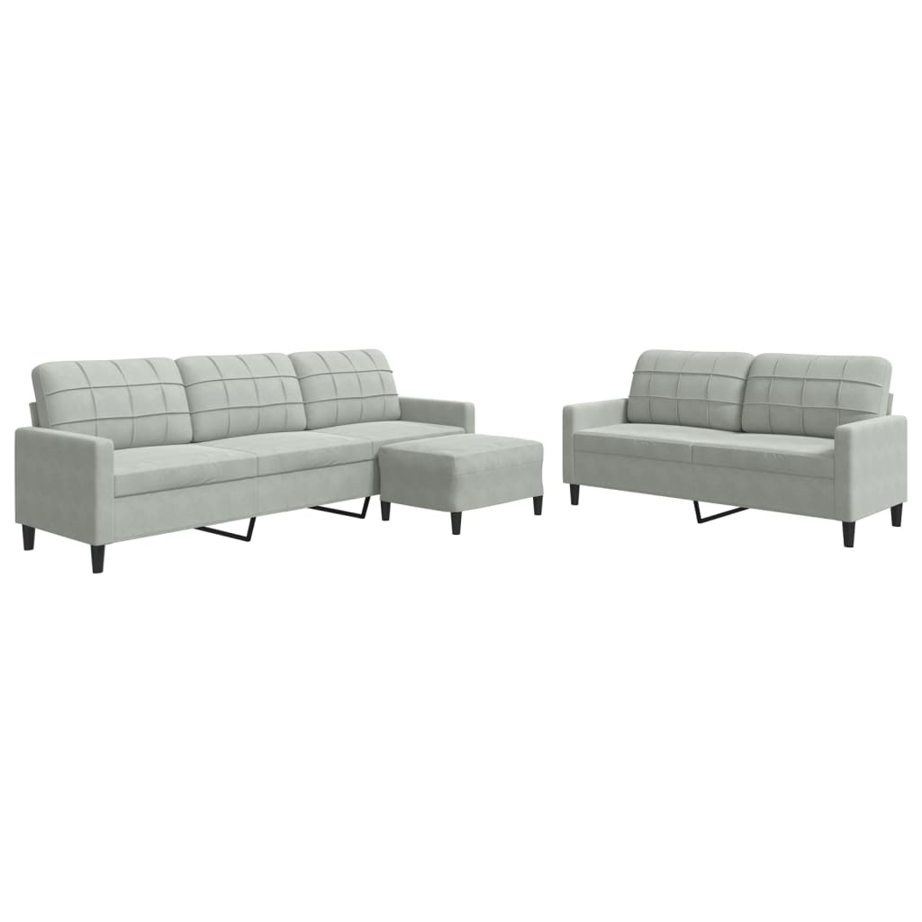 3-piece sofa set with cushions light grey velvet