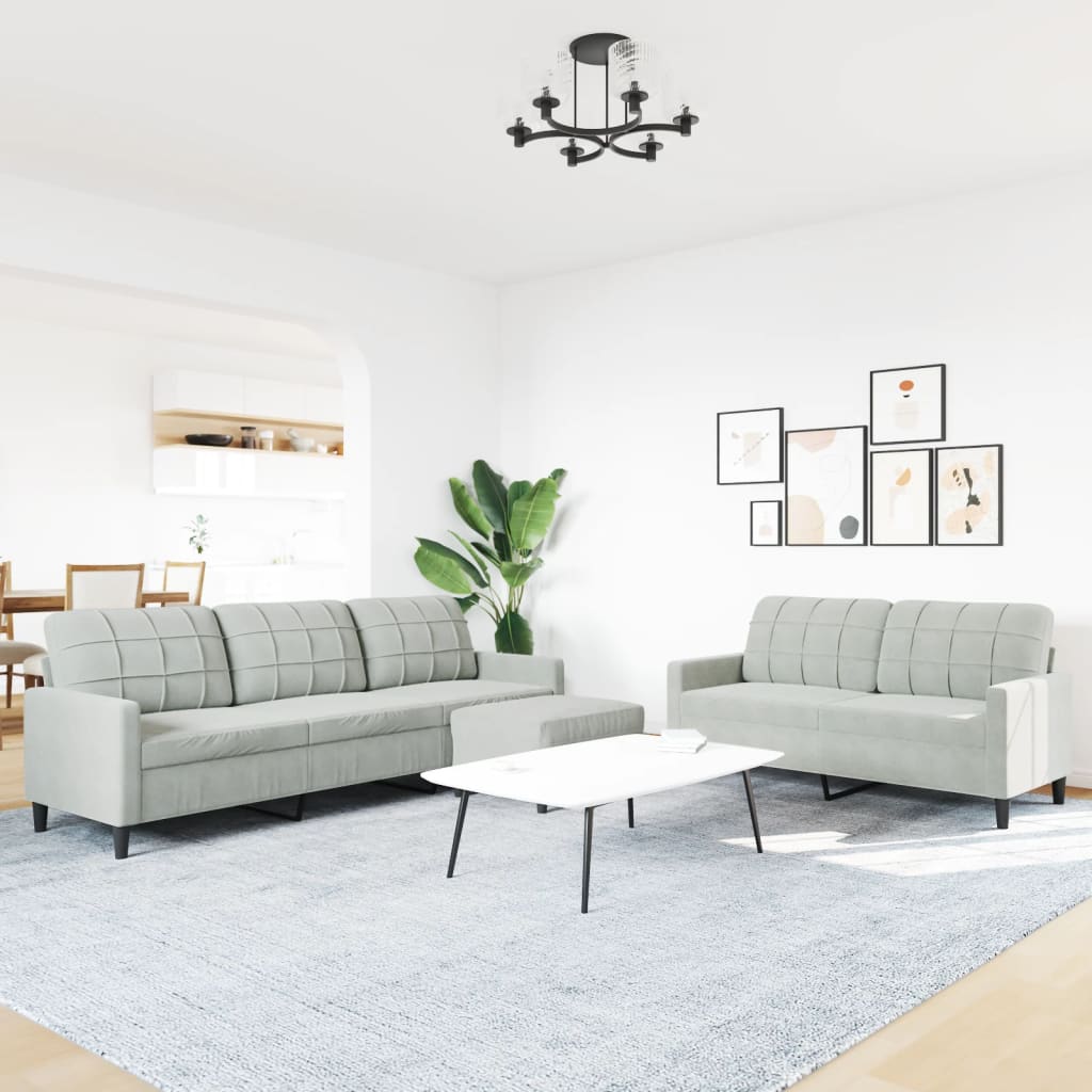 3-piece sofa set with cushions light grey velvet