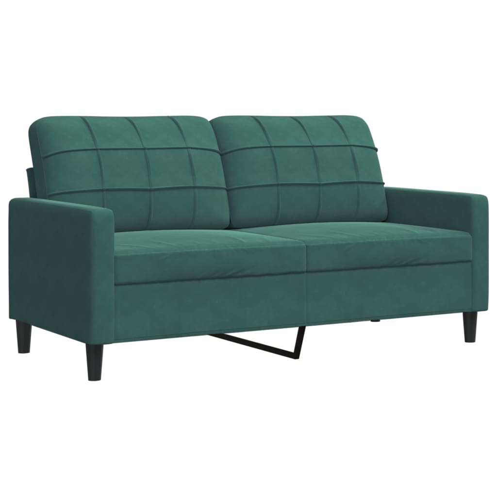 Ensemble de canapé 2 pièces avec coussins et protège-nuque en velours vert foncé