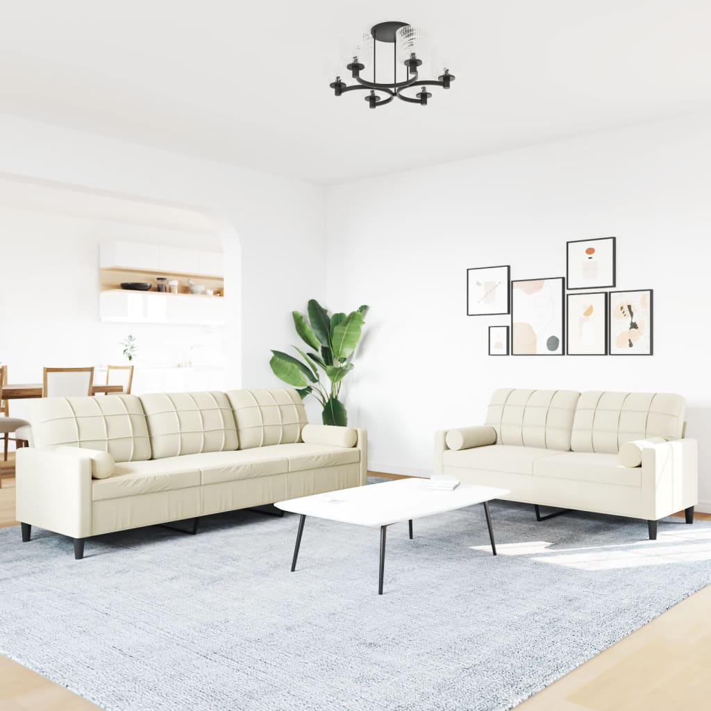 Ensemble de canapé 2 pièces avec coussins et appuie-tête en velours crème