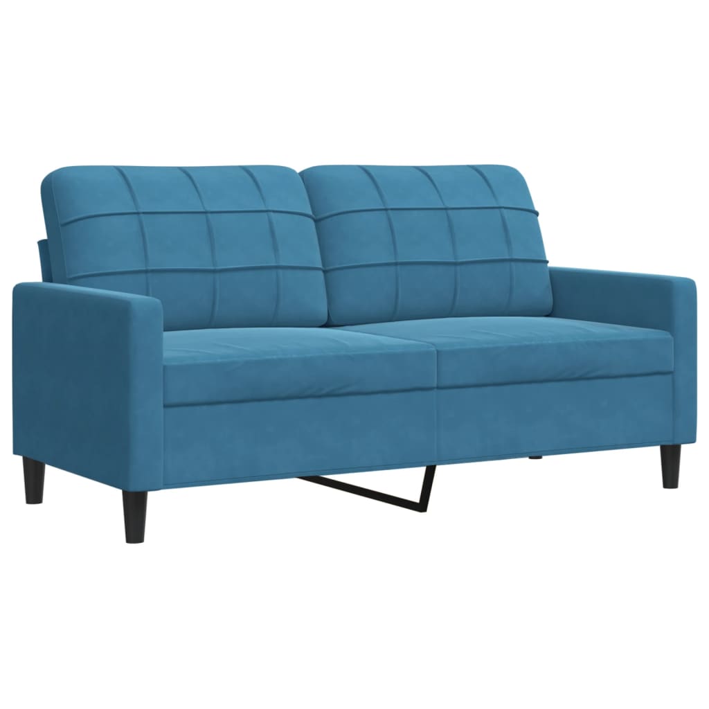 Ensemble de canapé 2 pièces avec coussins et appuie-tête en velours bleu