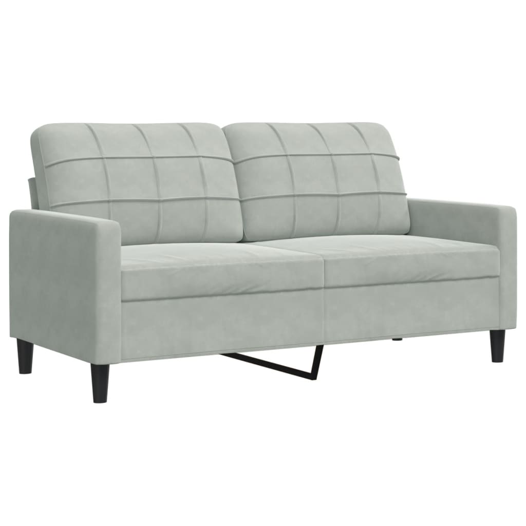 3-piece sofa set with cushions and neck rolls in light grey velvet