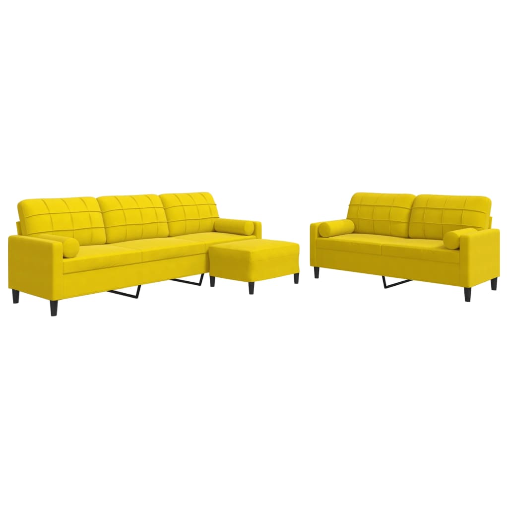Ensemble de canapé 3 pièces avec coussins et protège-nuque en velours jaune