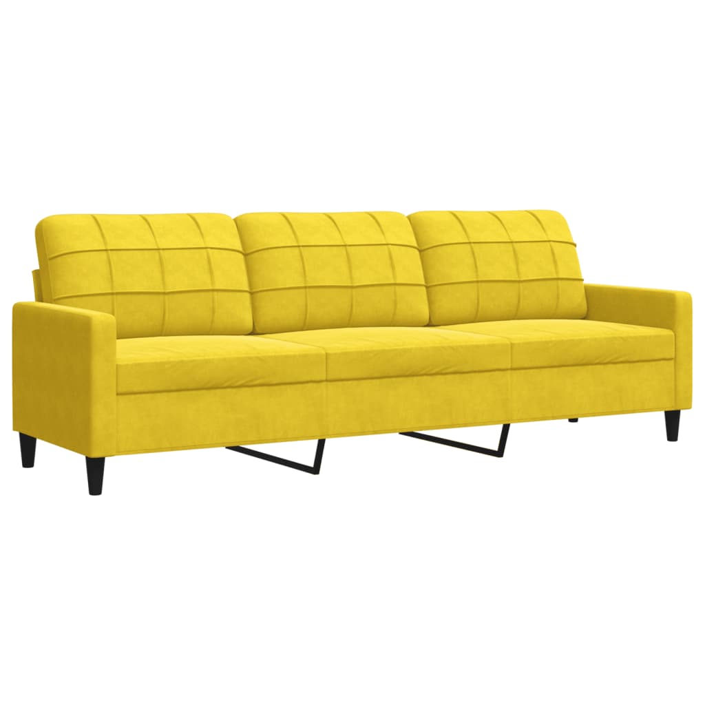 Ensemble de canapé 3 pièces avec coussins et protège-nuque en velours jaune