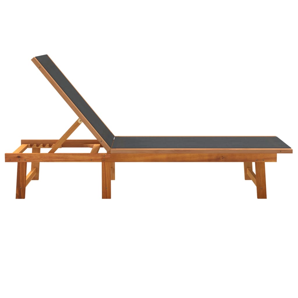 Chaises longues, lot de 2, en bois d'acacia massif noir et textilène