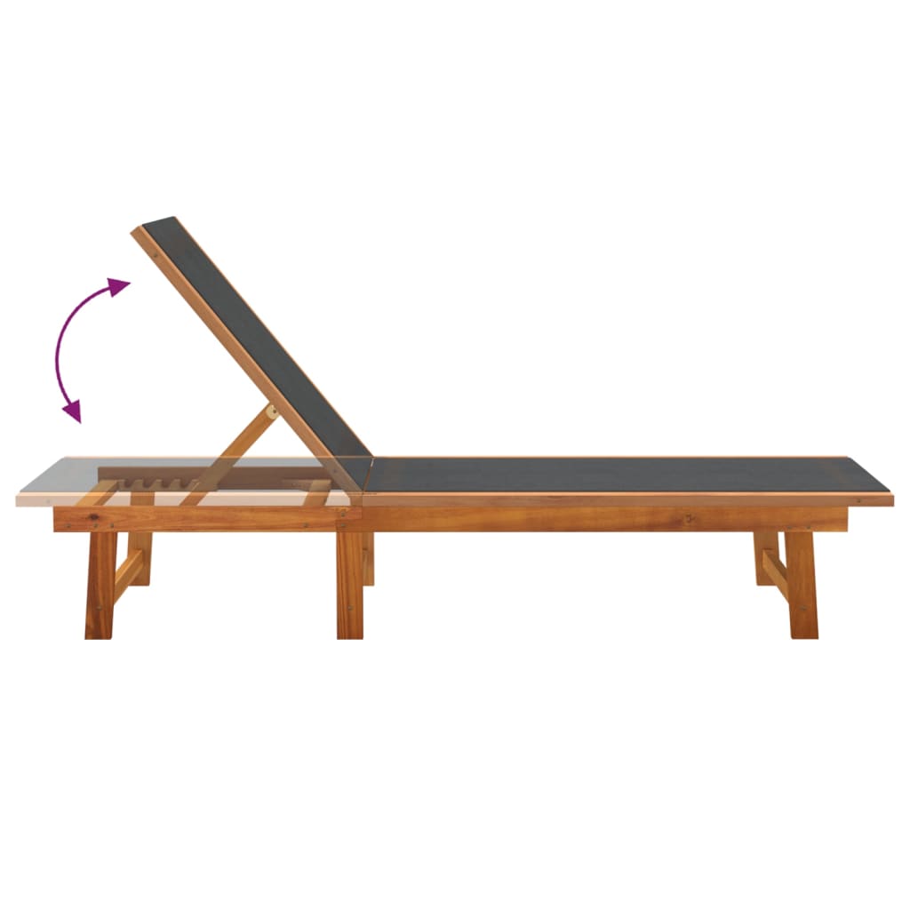 Chaises longues, lot de 2, en bois d'acacia massif noir et textilène