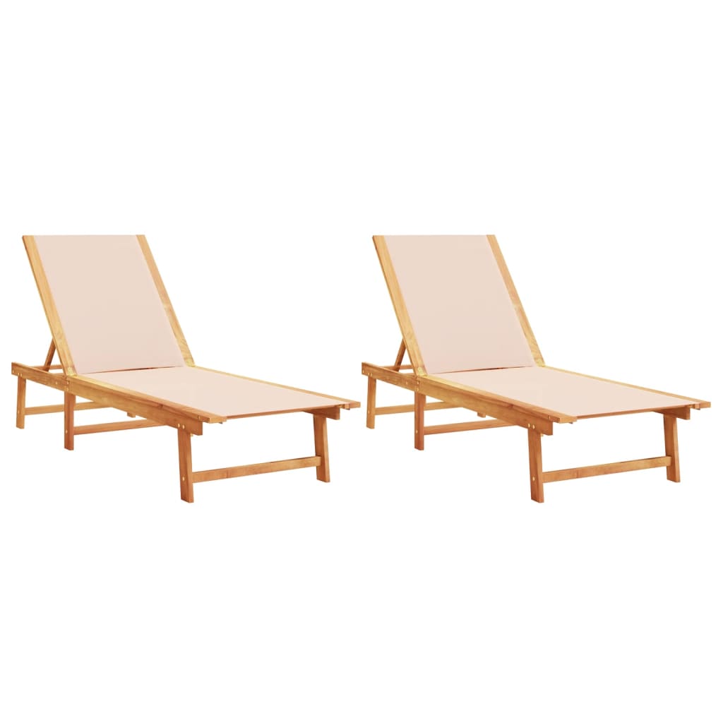Sun loungers 2 pcs. Cream solid acacia wood and textilene