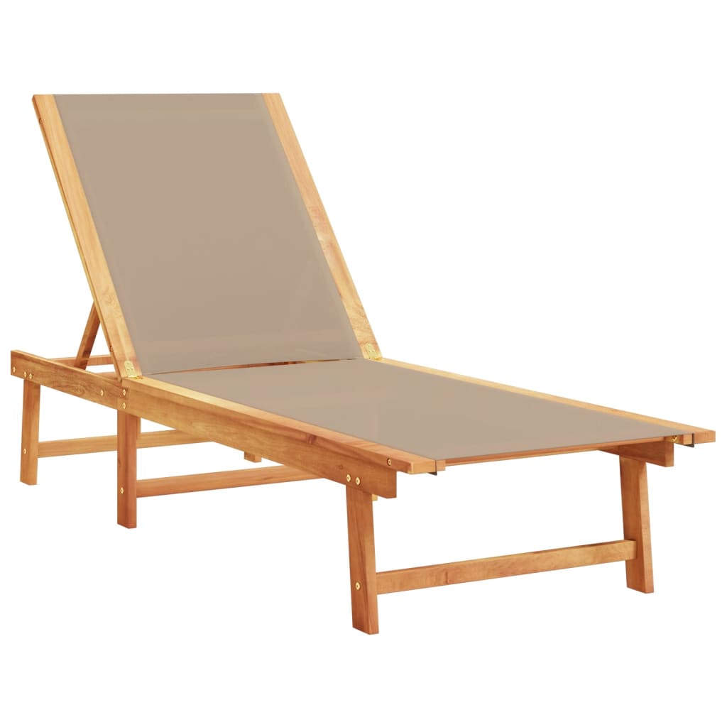 Chaises longues, lot de 2. Bois d'acacia massif taupe et textilène