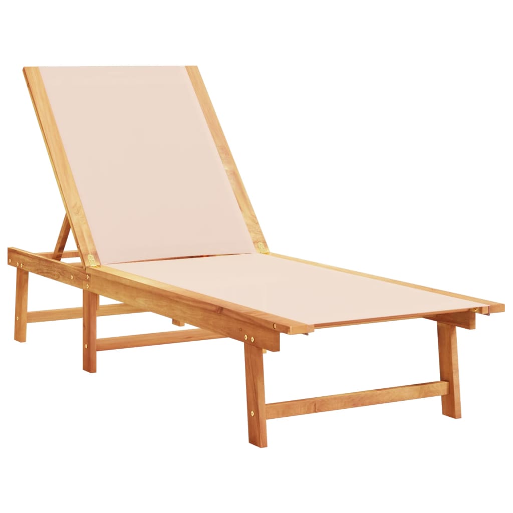 Chaises longues 2 pièces avec table en bois massif d'acacia crème textilène