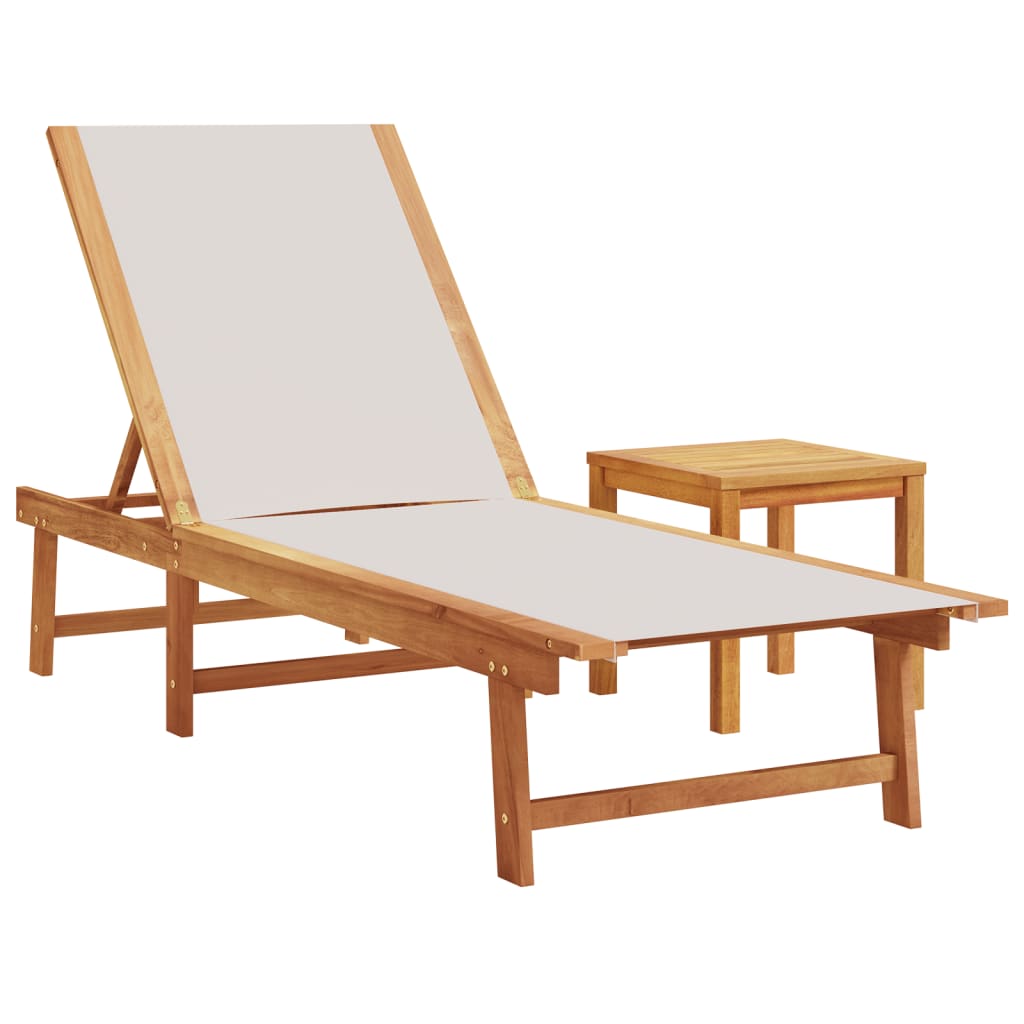 Chaises longues 2 pièces avec table en bois massif d'acacia gris textilène