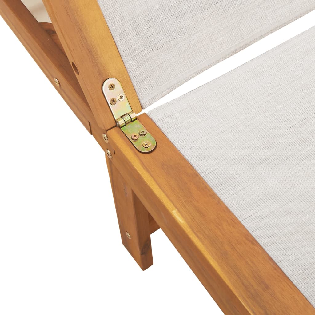 Chaises longues 2 pièces avec table en bois massif d'acacia gris textilène