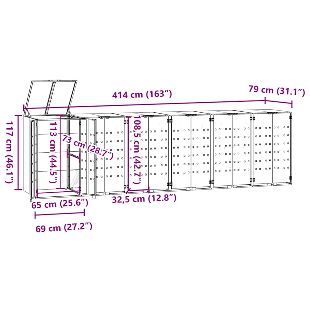 Mülltonnenbox für 6 Tonnen Anthrazit 414x79x117 cm Stahl