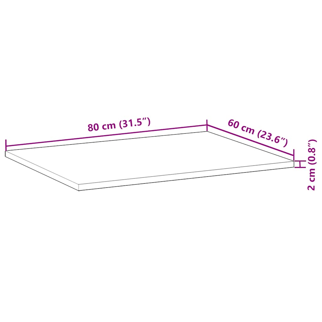Schreibtischplatte Unbehandelt 80x60x2 cm Massivholz Akazie