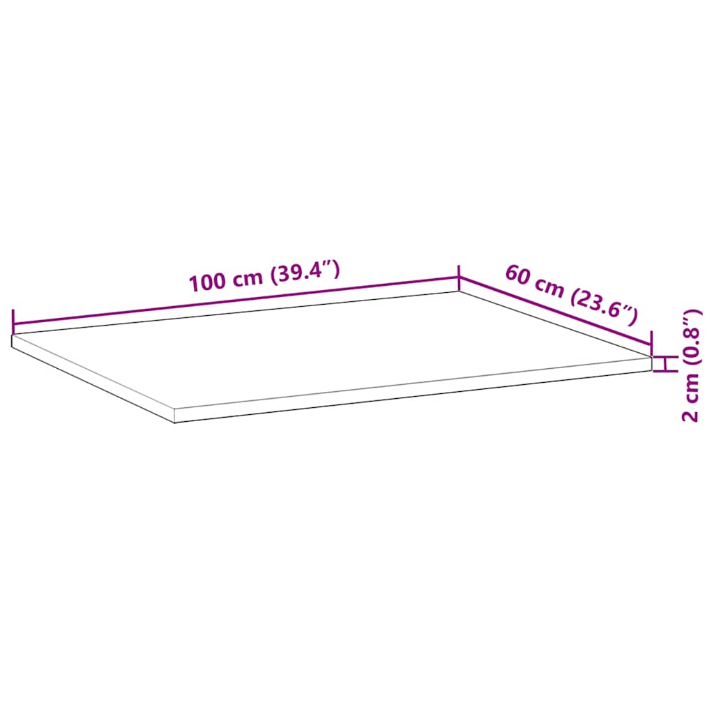 Schreibtischplatte Unbehandelt 100x60x2 cm Massivholz Akazie