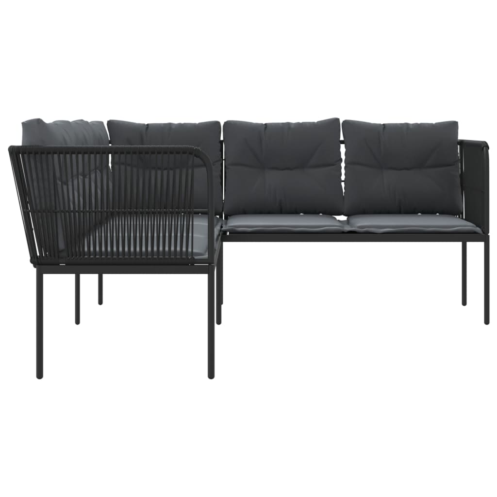 Garden sofa in L-shape with cushions black steel and textilene