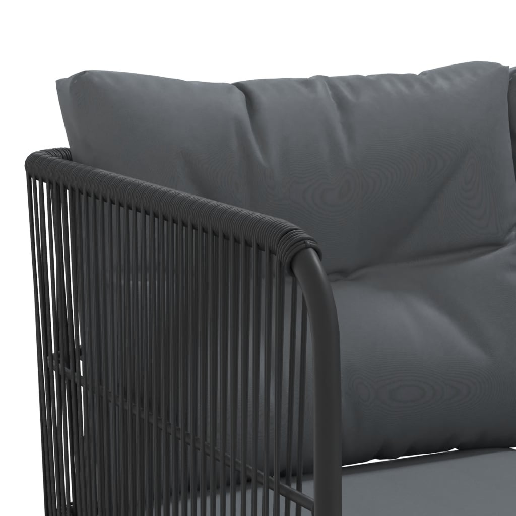 Garden sofa in L-shape with cushions black steel and textilene