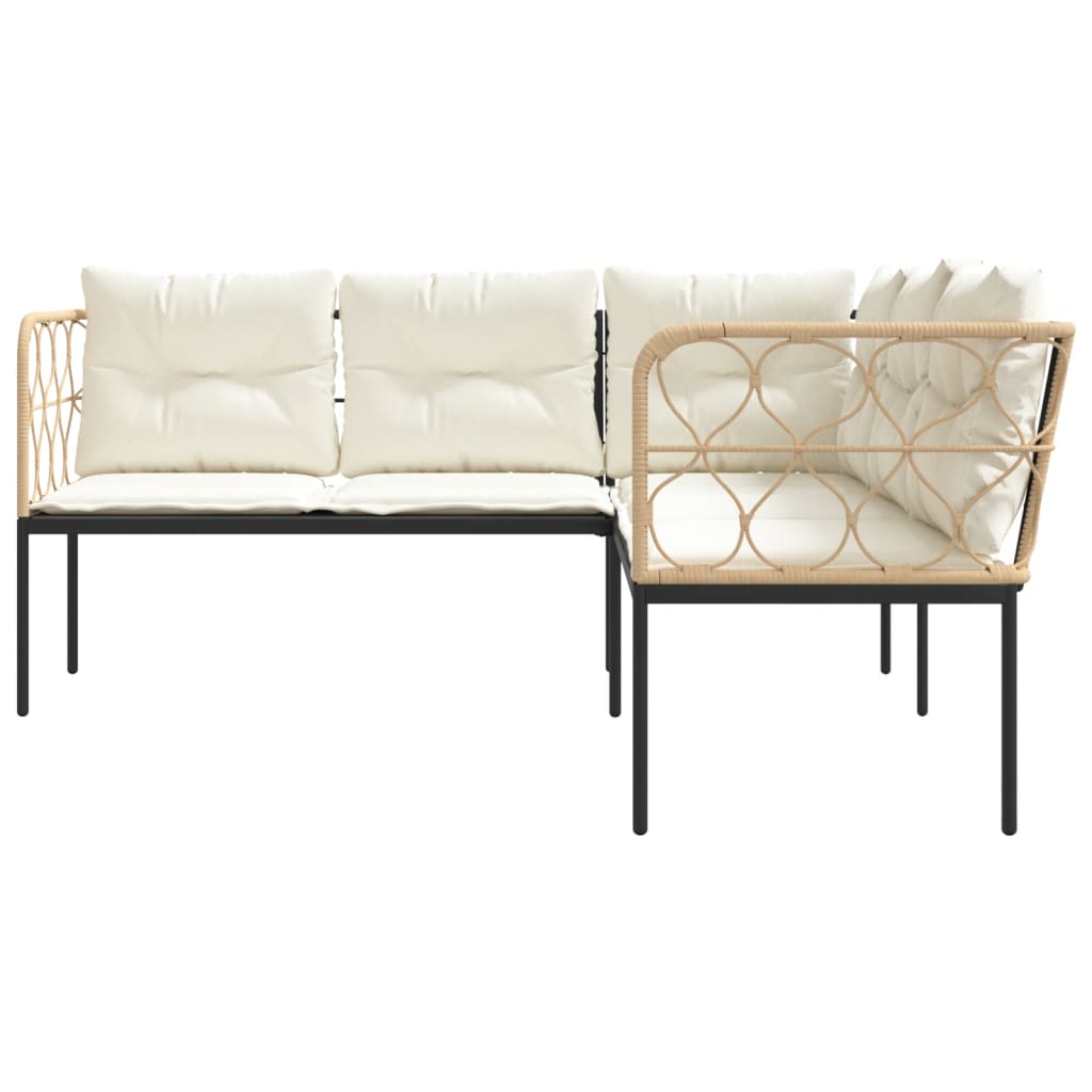 Garden sofa in L-shape with cushions black steel and textilene
