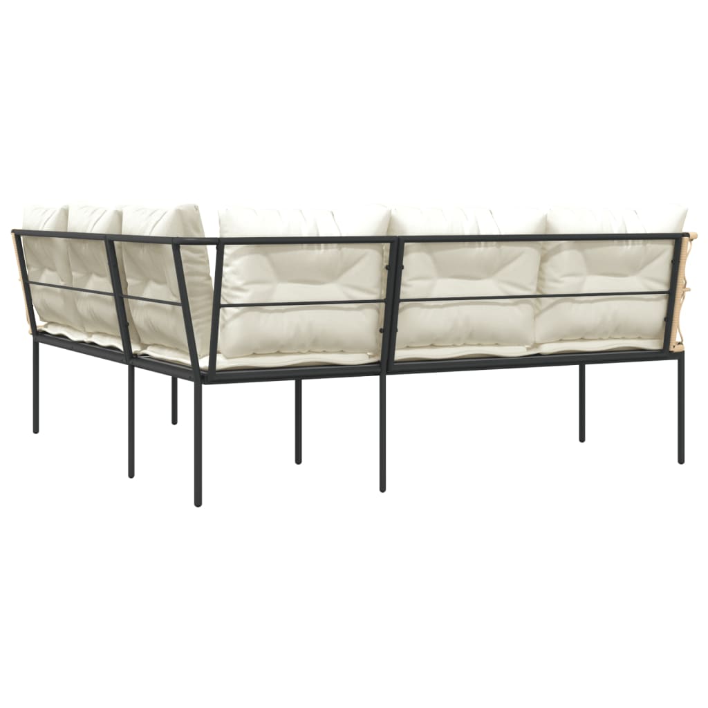 Garden sofa in L-shape with cushions black steel and textilene