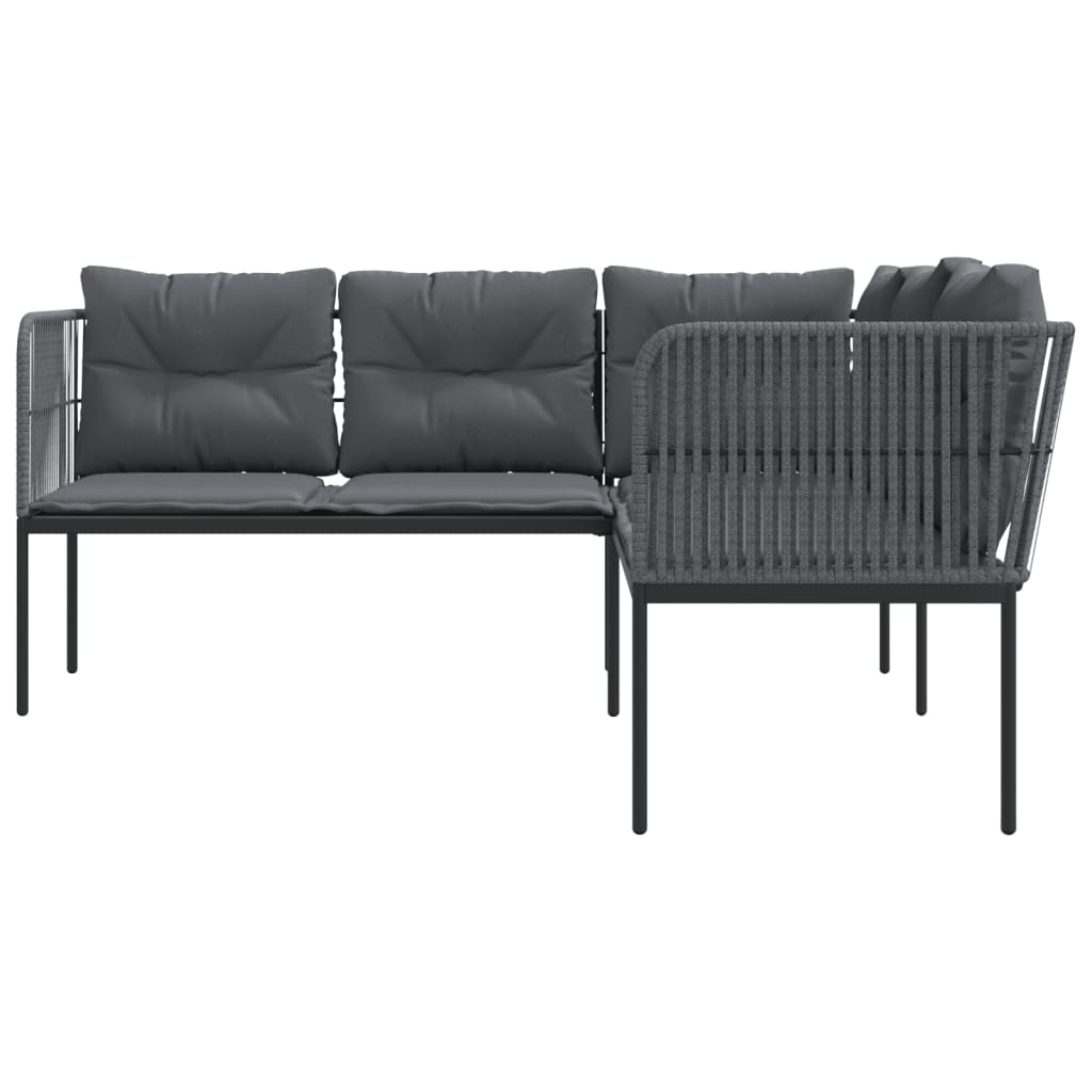 Garden sofa in L-shape with cushions black steel and textilene