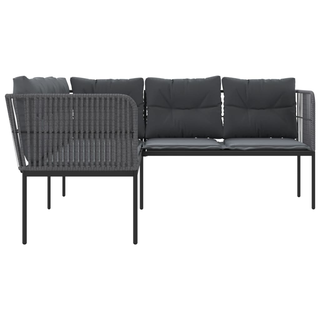 Garden sofa in L-shape with cushions black steel and textilene