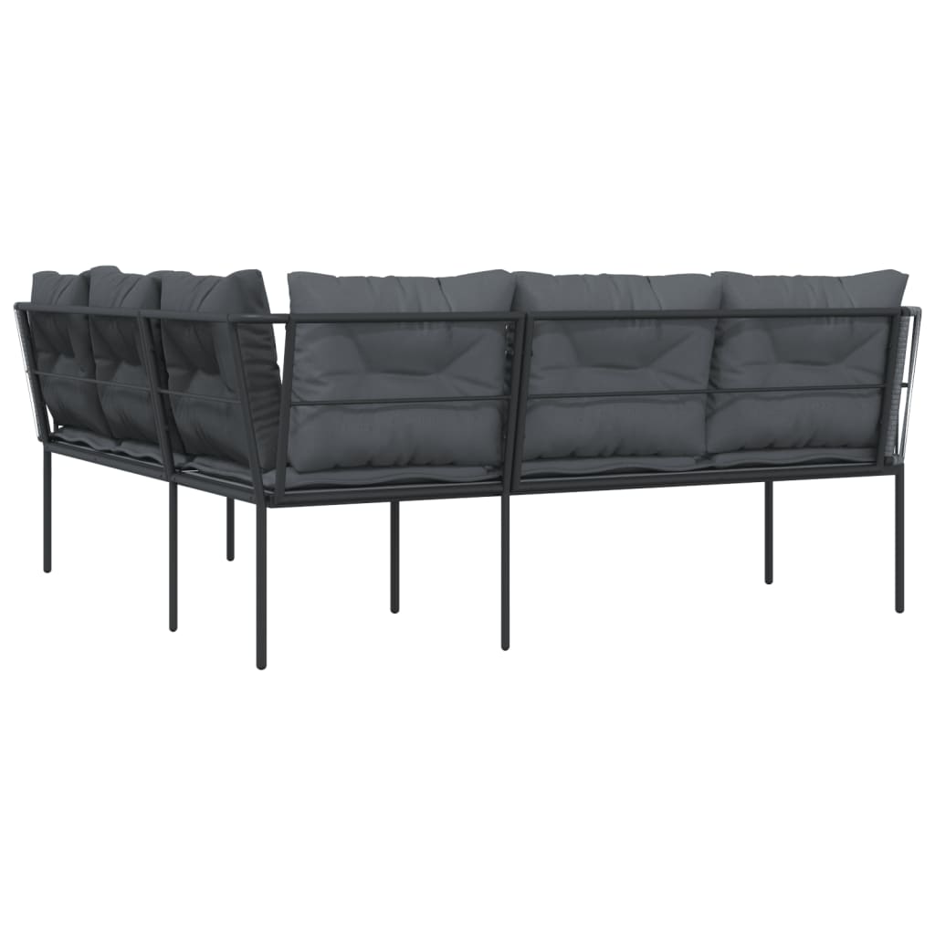 Garden sofa in L-shape with cushions black steel and textilene
