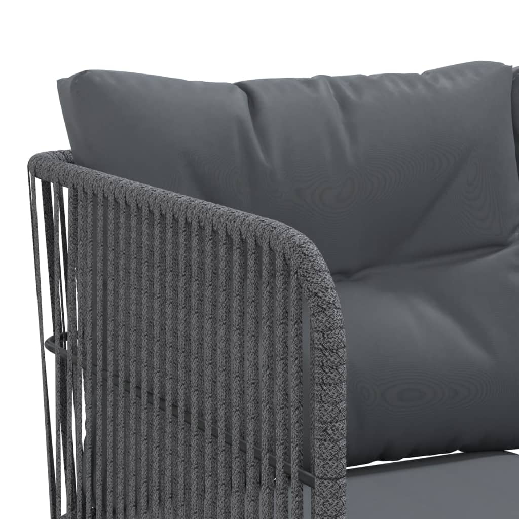 Garden sofa in L-shape with cushions black steel and textilene