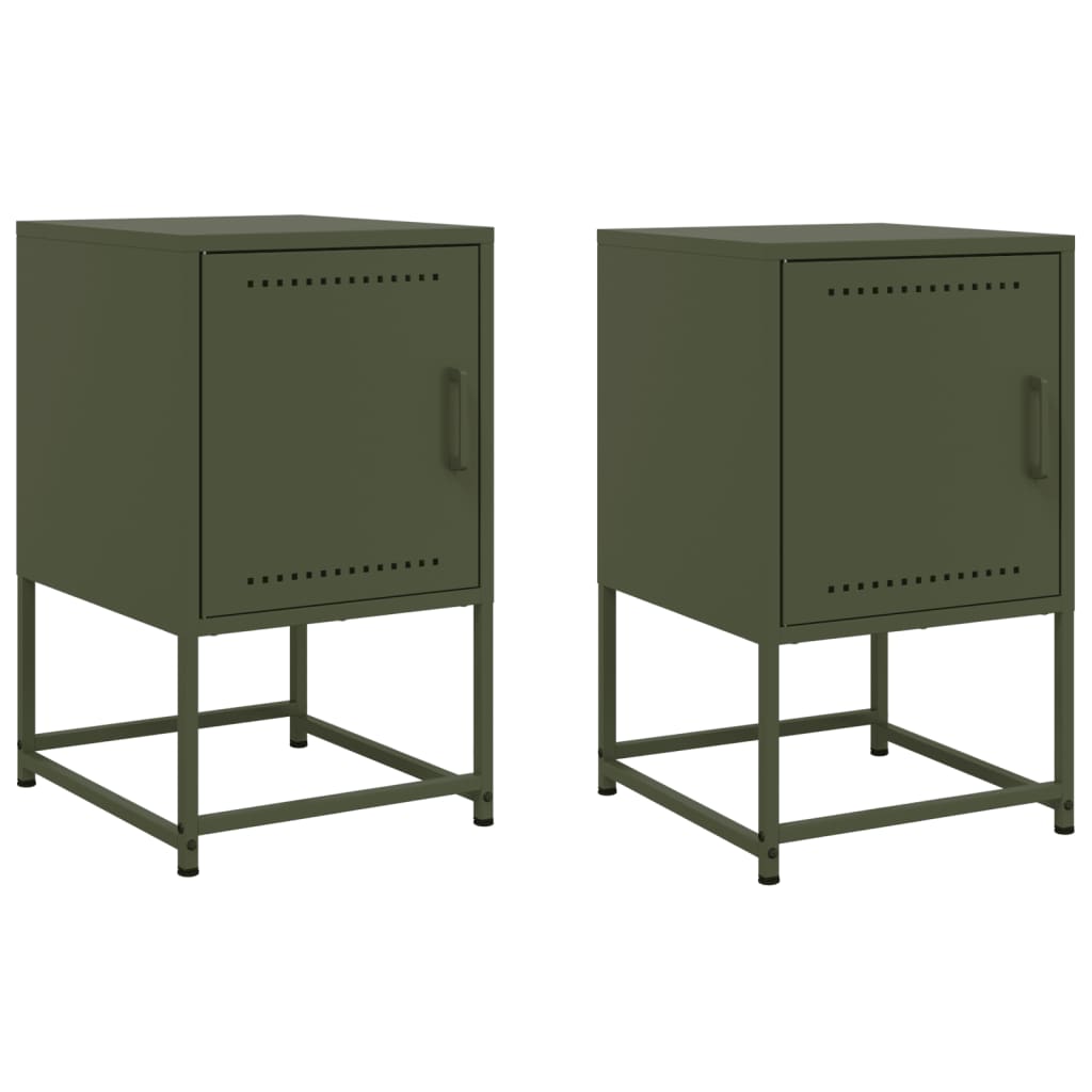 Bedside tables 2 pcs. Olive green 36x39x60.5 cm steel