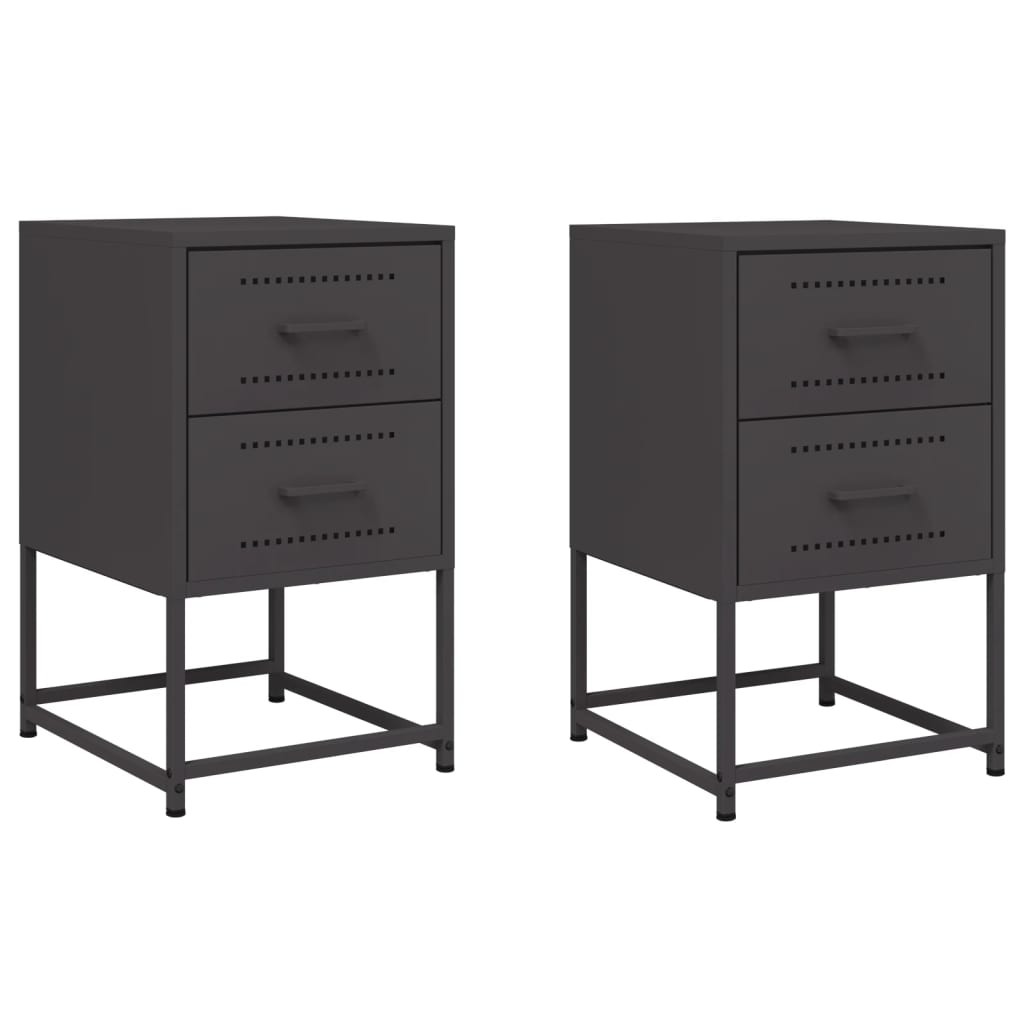 Tables de chevet 2 pcs. Noir 36x39x60,5 cm en acier