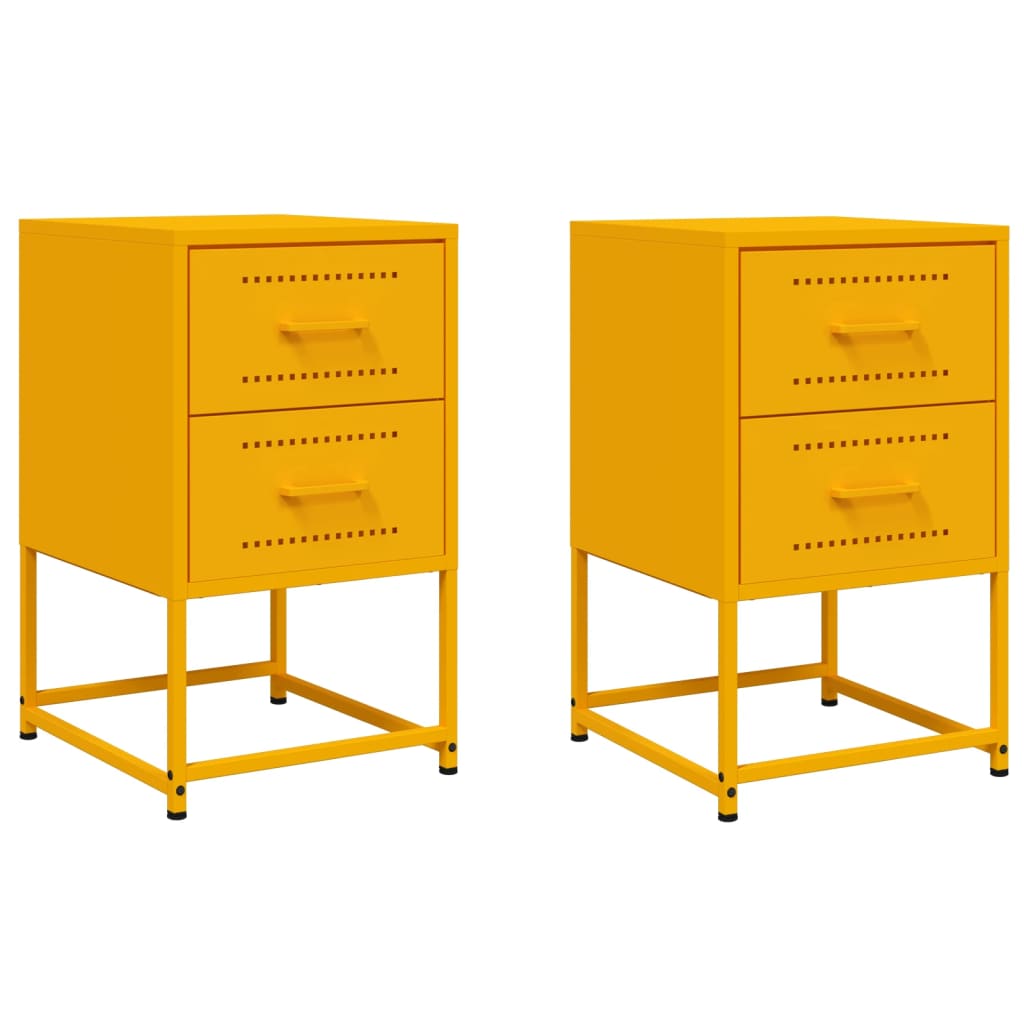 Tables de chevet 2 pcs. Jaune moutarde 36x39x60,5 cm en acier