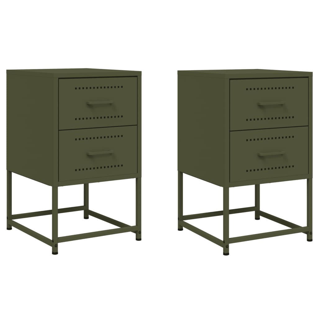 Bedside tables 2 pcs. Olive green 36x39x60.5 cm steel