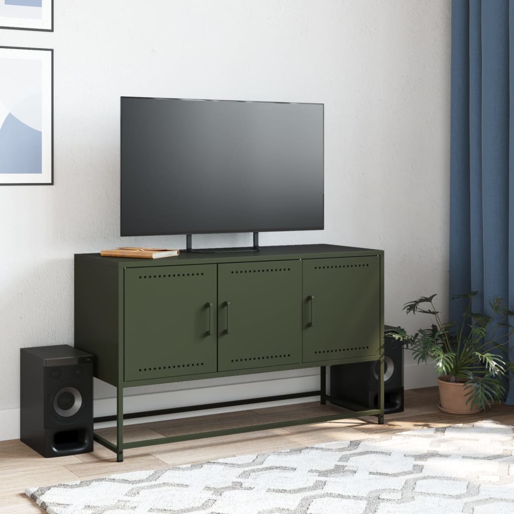 Meuble TV vert olive 100,5x39x60,5 cm en acier