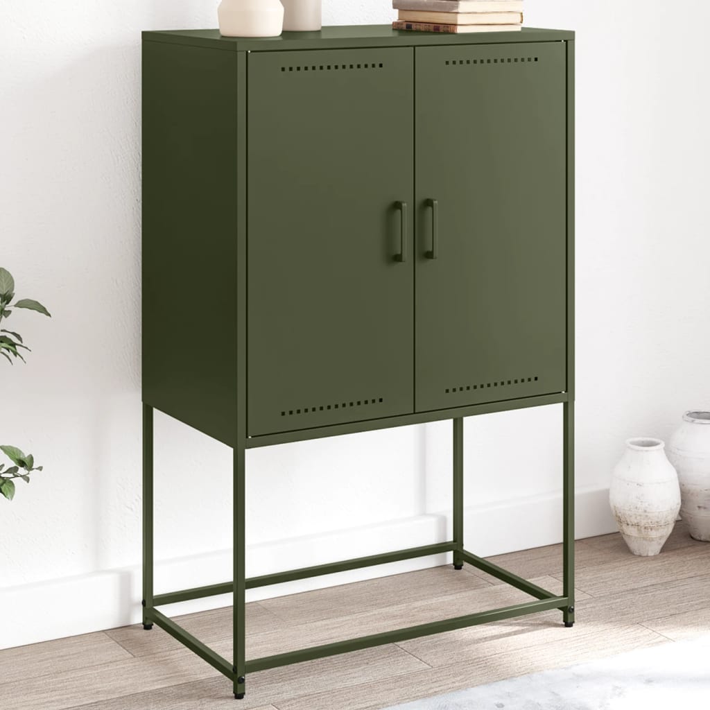 Meuble TV vert olive 68x39x60,5 cm en acier