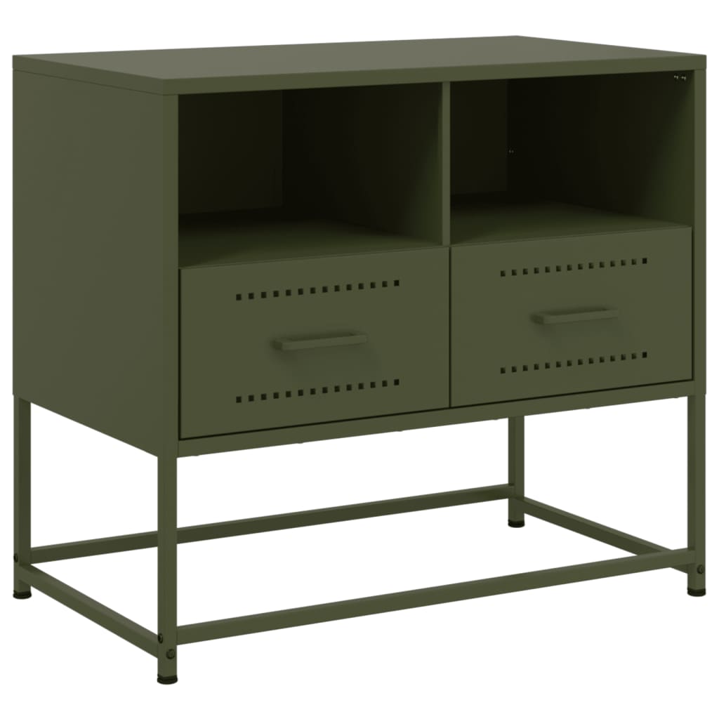 Meuble TV vert olive 68x39x60,5 cm en acier