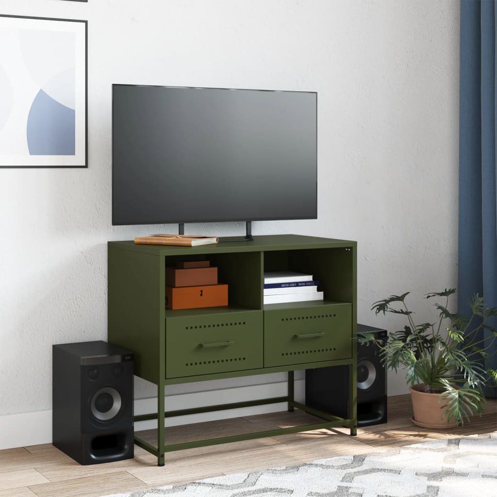 Meuble TV vert olive 68x39x60,5 cm en acier