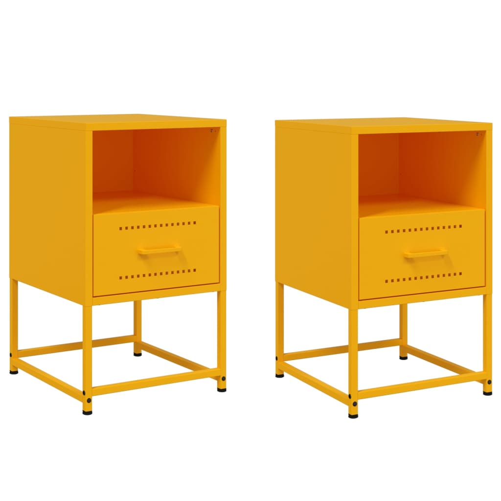 Tables de chevet 2 pcs. Jaune moutarde 36x39x60,5 cm en acier