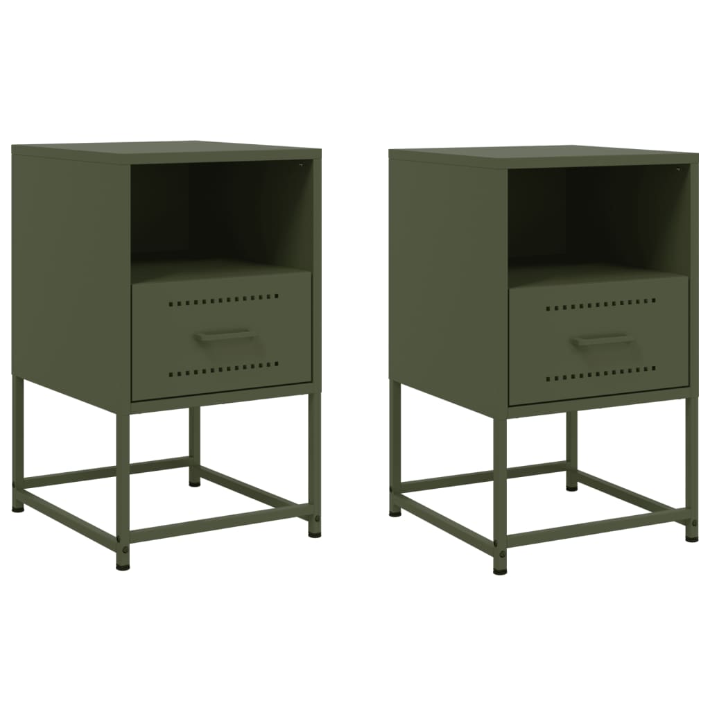 Bedside tables 2 pcs. Olive green 36x39x60.5 cm steel