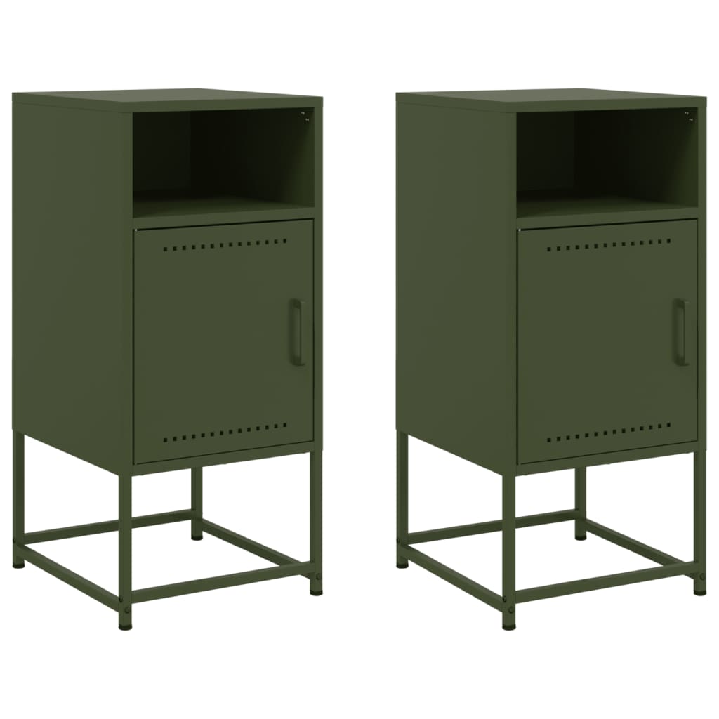 Bedside tables 2 pcs. Olive green 36x39x78 cm steel
