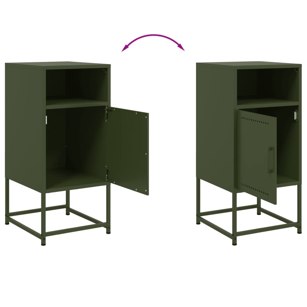 Bedside tables 2 pcs. Olive green 36x39x78 cm steel