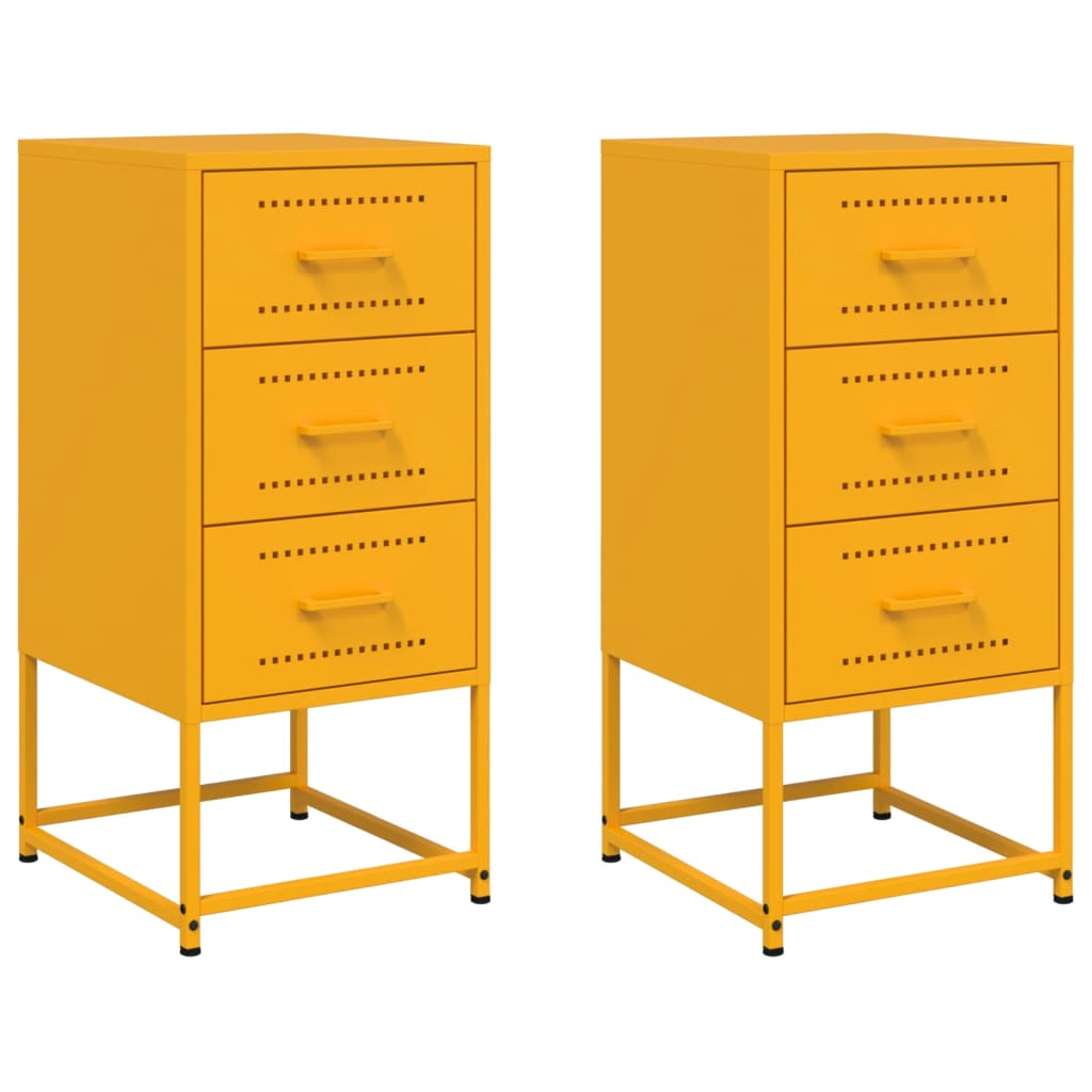 Tables de chevet 2 pcs. Jaune moutarde 36x39x78 cm en acier