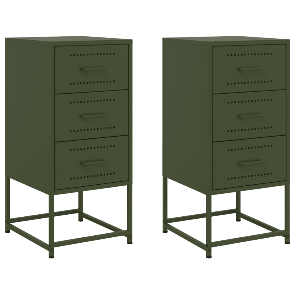 Bedside tables 2 pcs. Olive green 36x39x78 cm steel