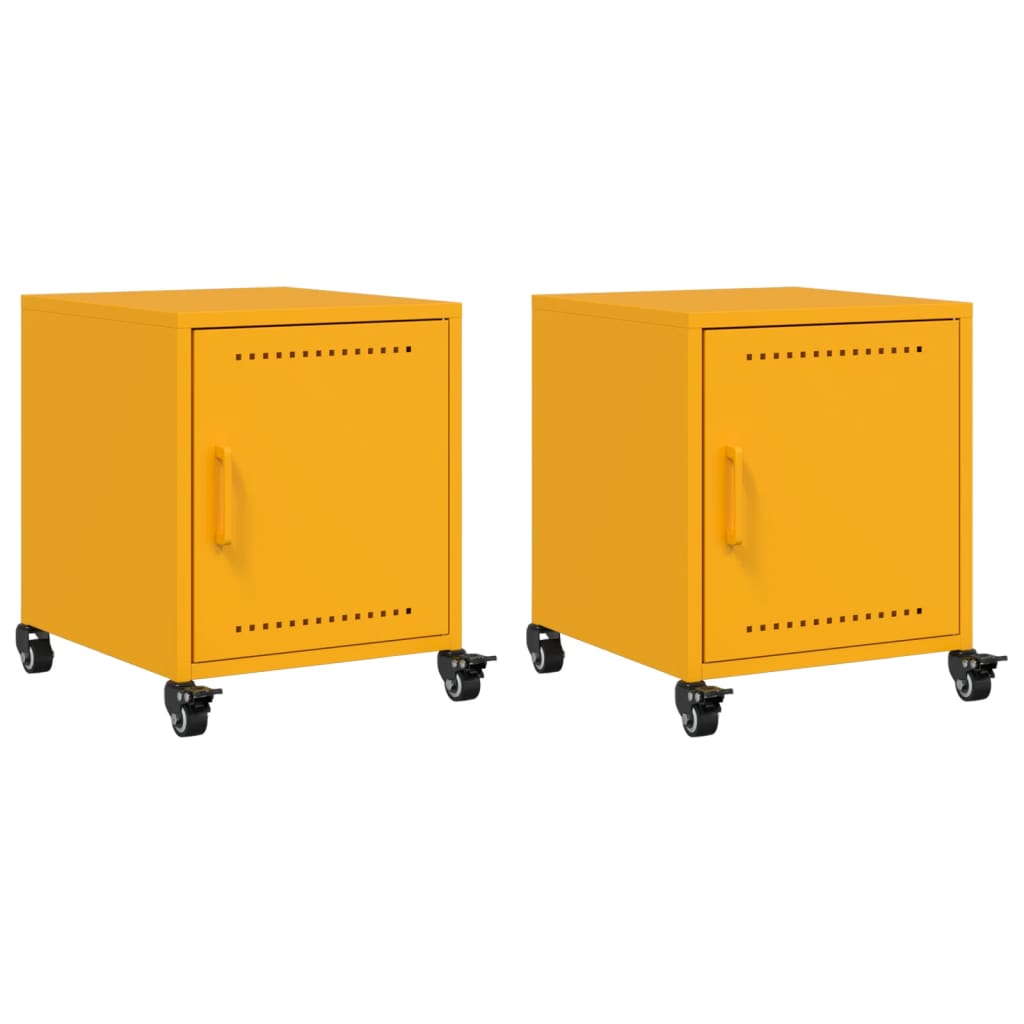 Tables de chevet 2 pcs. Jaune moutarde 36x39x43,5 cm en acier