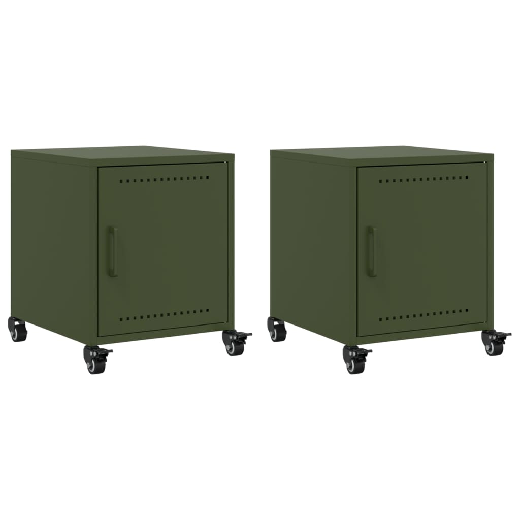 Bedside tables 2 pcs. Olive green 36x39x43.5 cm steel