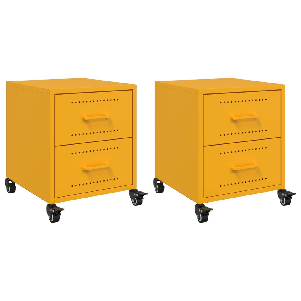 Tables de chevet 2 pcs. Jaune moutarde 36x39x43,5 cm en acier