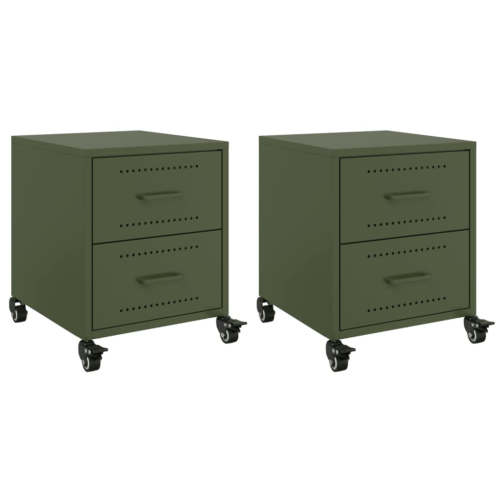 Bedside tables 2 pcs. Olive green 36x39x43.5 cm steel