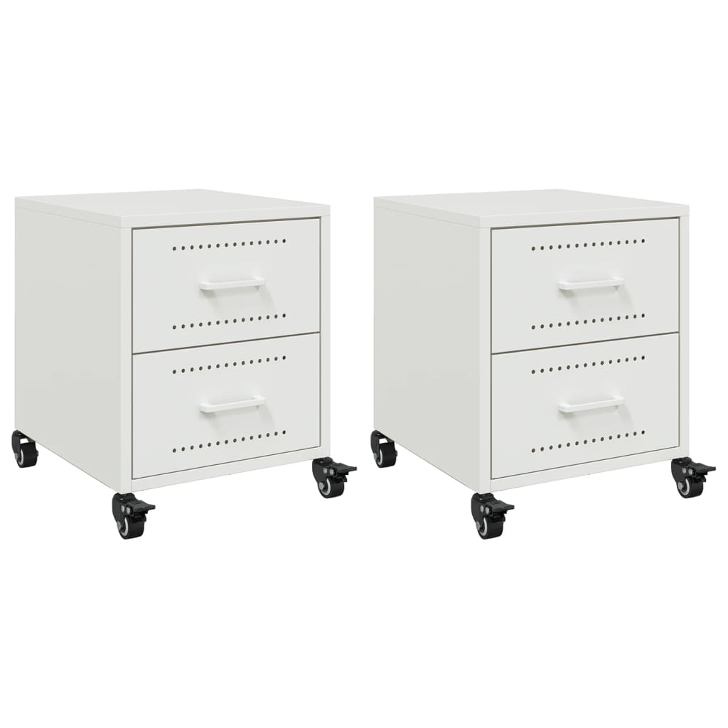 Tables de chevet 2 pcs. Blanc 36x39x43,5 cm en acier