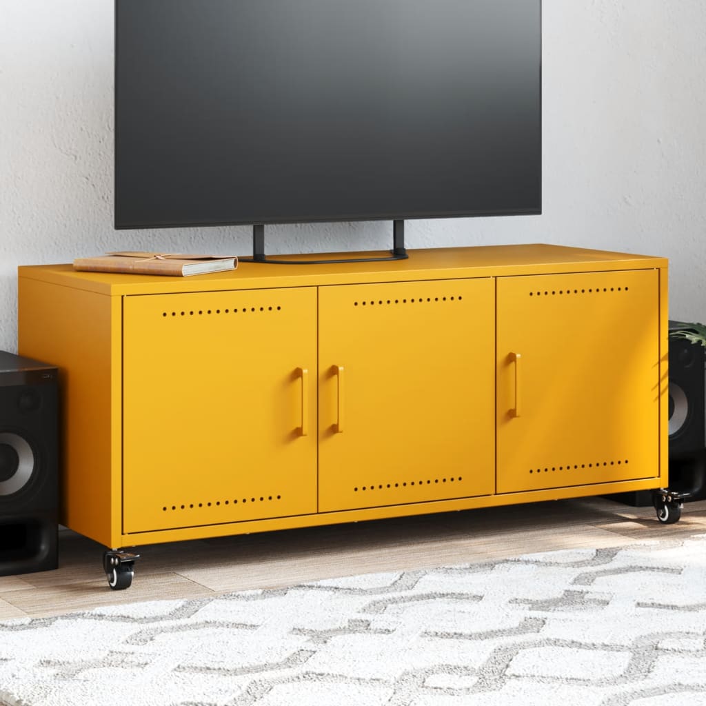 Meuble TV jaune moutarde 100,5x39x43,5 cm en acier