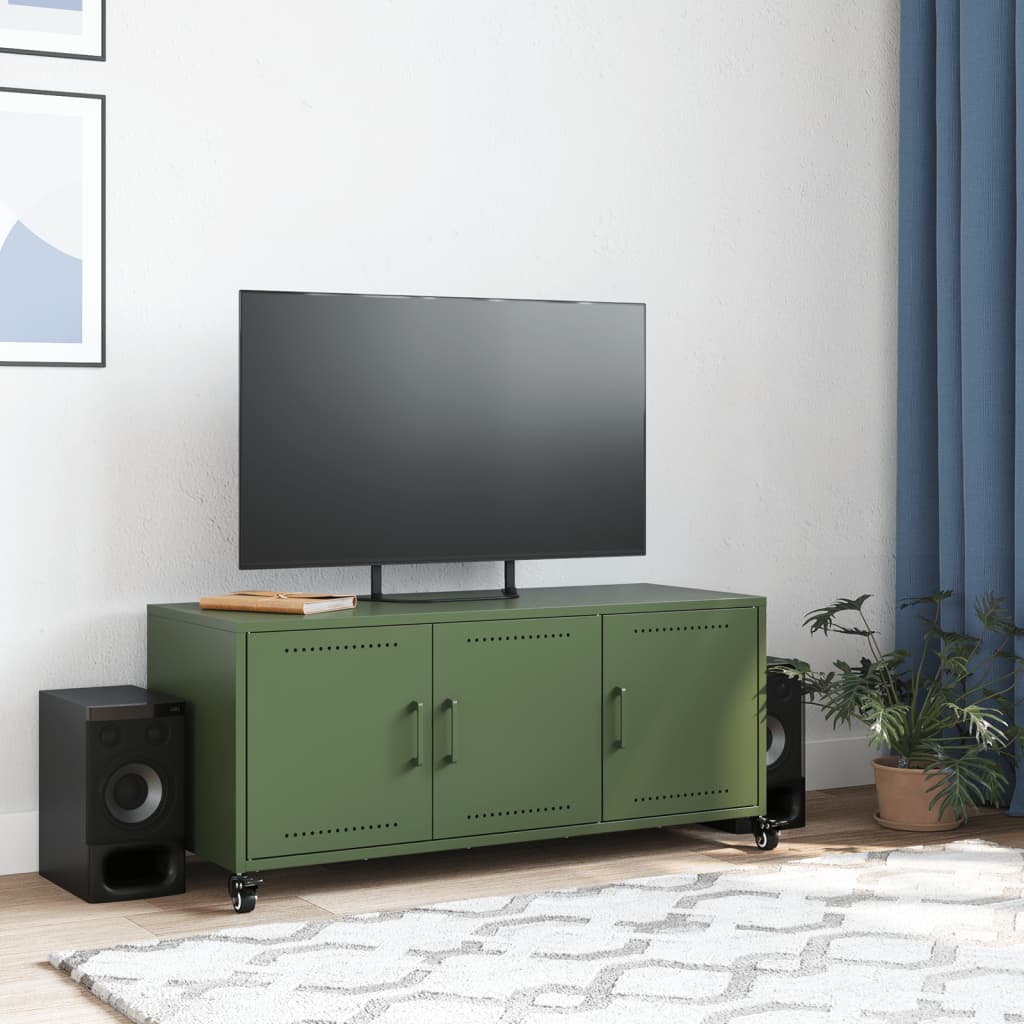 Meuble TV vert olive 100,5x39x43,5 cm en acier