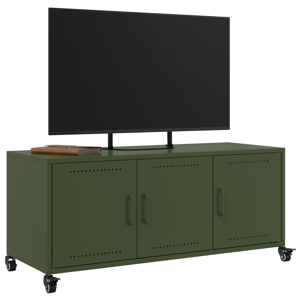 Meuble TV vert olive 100,5x39x43,5 cm en acier